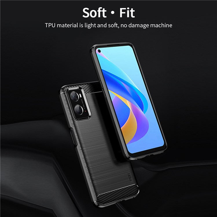 MOFI for Oppo A57 4G / A57s 4G / A57 (2022) 5G / A77 5G / K10 5G / Realme V23 4G / Narzo 50 5G / Q5i Ultra-slim Carbon Fiber Texture Soft TPU Back Cover Brushed Surface Anti-oil Phone Case - Red