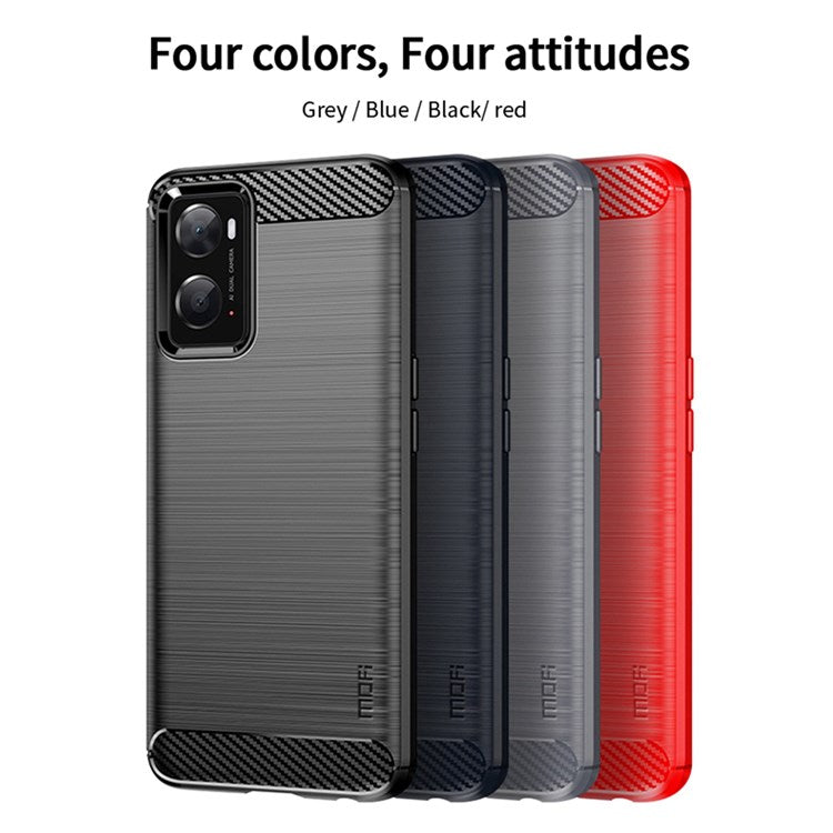 MOFI for Oppo A57 4G / A57s 4G / A57 (2022) 5G / A77 5G / K10 5G / Realme V23 4G / Narzo 50 5G / Q5i Ultra-slim Carbon Fiber Texture Soft TPU Back Cover Brushed Surface Anti-oil Phone Case - Red