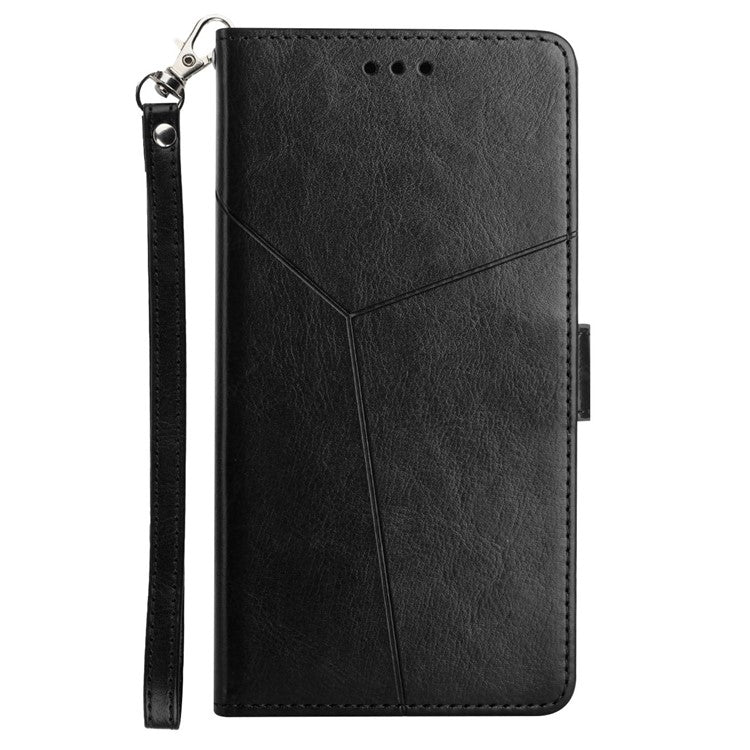 For Realme GT Neo3 5G HT01 Wallet Style Imprinted Y-Shaped Lines Phone Case PU Leather Stand Folio Flip Shell with Strap - Black