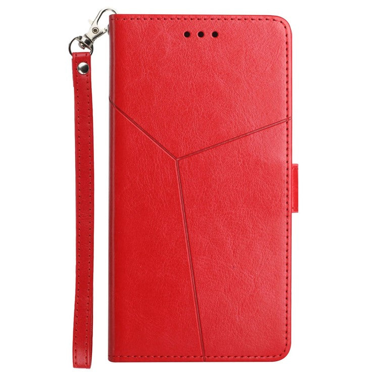 For Realme GT Neo3 5G HT01 Wallet Style Imprinted Y-Shaped Lines Phone Case PU Leather Stand Folio Flip Shell with Strap - Red