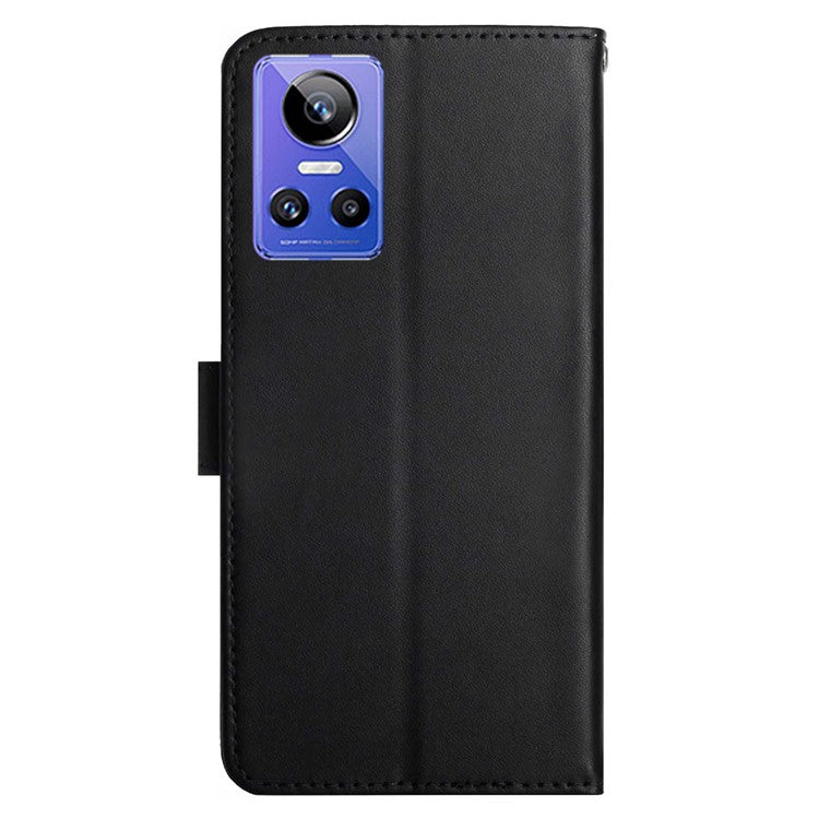 HT02 Phone Case for Realme GT Neo3 5G, Anti-drop Nappa Texture Genuine Leather Shockproof Cover with Stand - Black