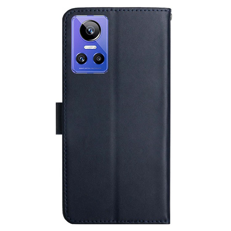 HT02 Phone Case for Realme GT Neo3 5G, Anti-drop Nappa Texture Genuine Leather Shockproof Cover with Stand - Blue