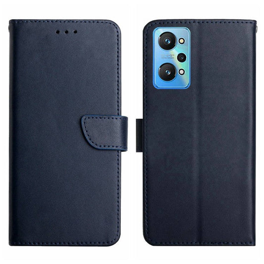 HT02 Phone Case for Realme GT Neo2 5G, Nappa Texture Anti-wear Genuine Leather Magnetic Cover with Stand - Blue
