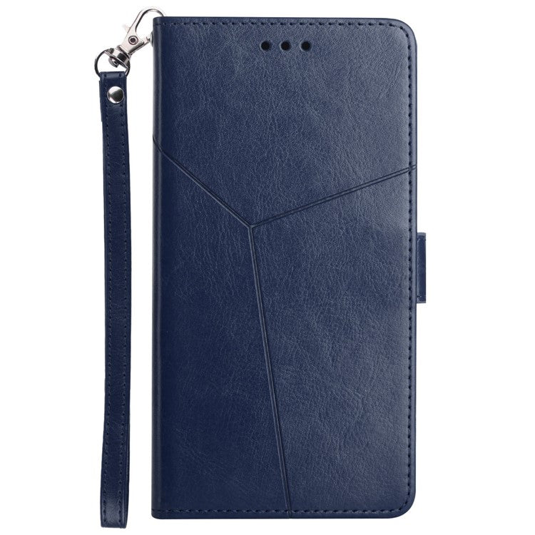 For vivo X80 Lite 5G / V25 5G HT01 PU Leather Book Wallet Case Imprinted Y-Shaped Lines Magnetic Folio Flip Stand Cover with Strap - Blue