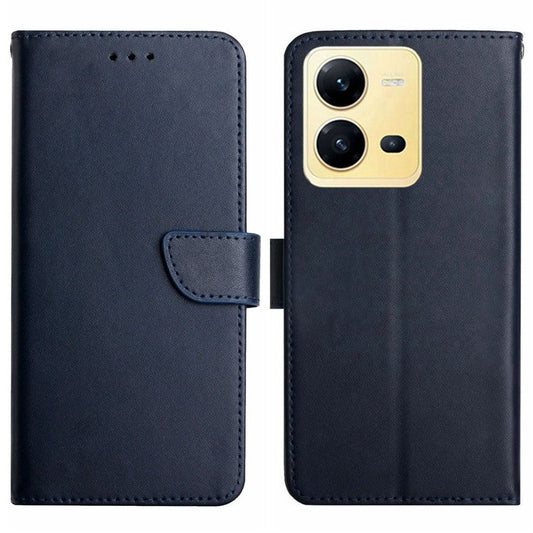 For vivo X80 Lite 5G / V25 5G HT02 Nappa Texture Genuine Leather Wallet Phone Case Solid Color Stand Magnetic Closure Protective Cover - Blue