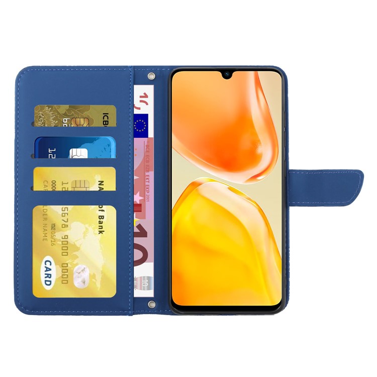For vivo X80 Lite 5G / V25 5G HT03 Imprinted Butterfly Flowers Wallet Phone Case Skin-Touch PU Leather Shockproof Stand Flip Cover with Shoulder Strap - Blue