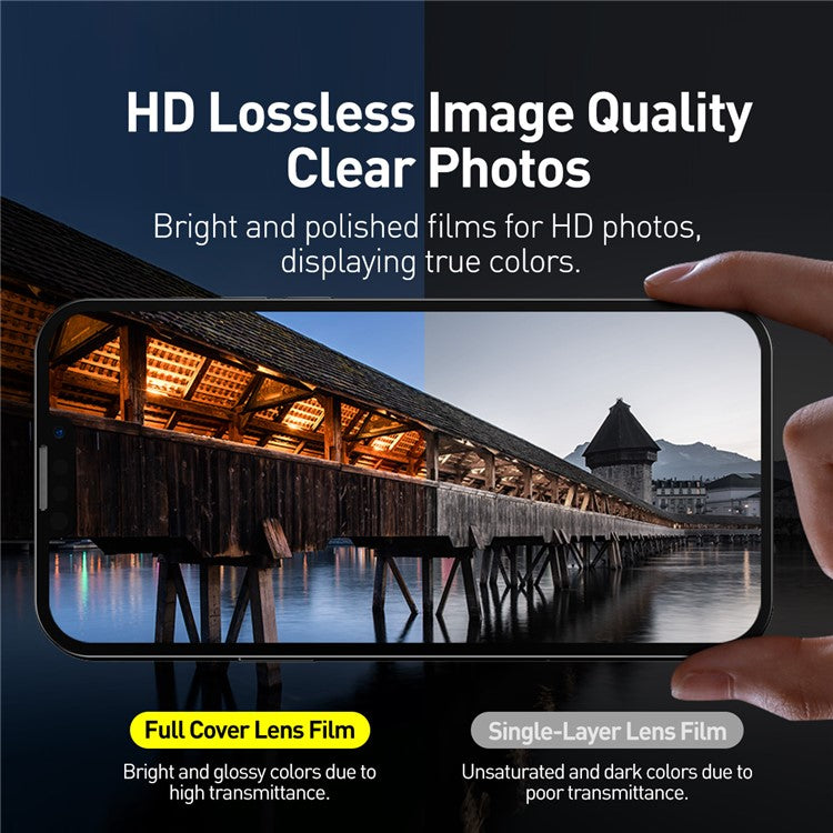 2Pcs/Set BASEUS Full-Frame Lens Film Ultra Clear Tempered Glass Camera Lens Protector for iPhone 13 Pro 6.1 inch/13 Pro Max 6.7 inch Three Camera (2021) - Transparent