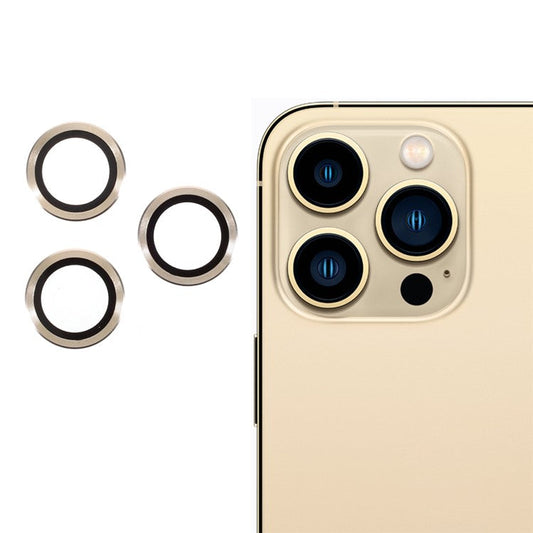 RURIHAI Metal Frame Tempered Glass Camera Lens Cover Film for iPhone 13 Pro Max 6.7 inch / iPhone 13 Pro 6.1 inch - Gold