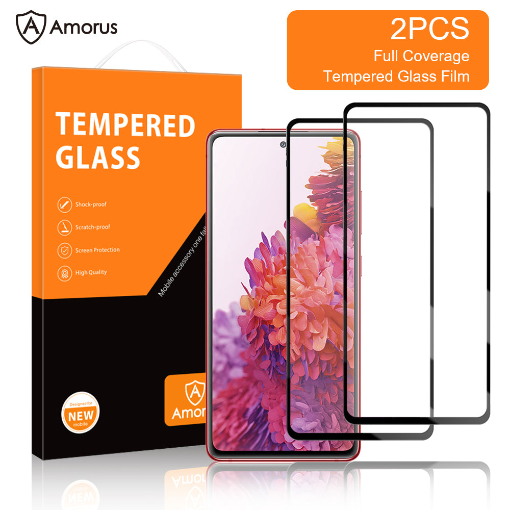 AMORUS 2Pcs/Set Full Size Covering HD Transparent Full Glue Silk Printing Quality Tempered Glass Screen Protector for Samsung Galaxy S20 FE/S20 FE 5G/S20 Lite/S20 FE 2022
