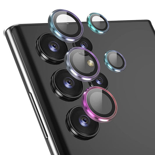 ENKAY HAT PRINCE For Samsung Galaxy S22 Ultra 5G 1 Set Ultra Clear Tempered Glass Aluminum Alloy Back Camera Lens Ring Cover Protector - Multi-color