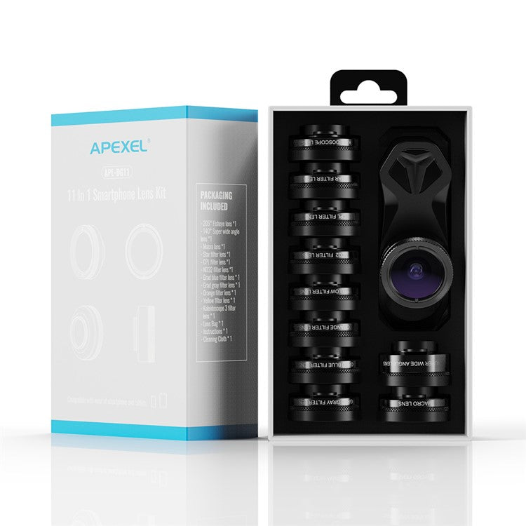 APEXEL 11-in-1 Phone Camera Lens Kit Fisheye Wide Angle Filter CPL ND Macro Mobile Lens