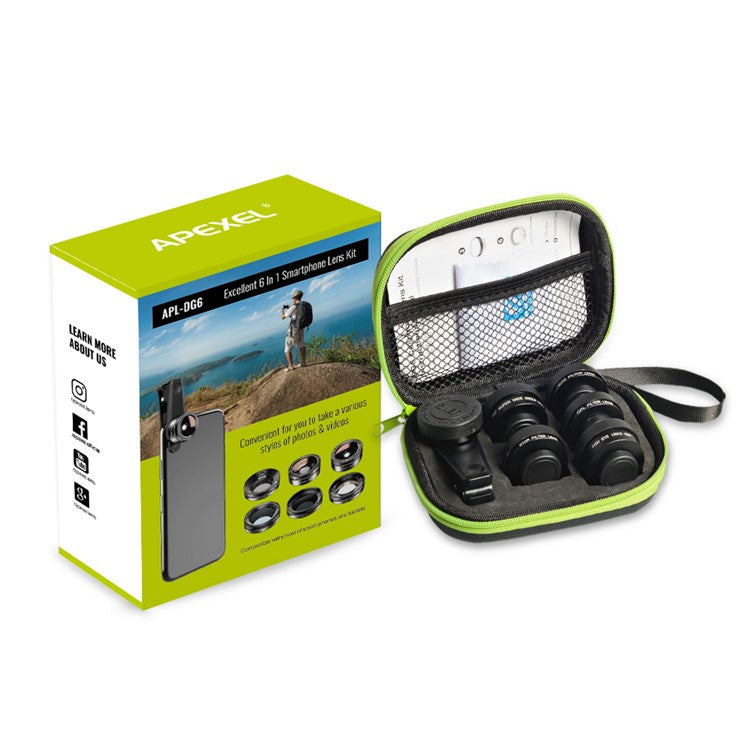 APEXEL APL-DG6 HD Multi-function Wide Angle / Star Filter / Macro / Fisheye / ND Filter / CPL Filter 6-in-1 Lens Kit