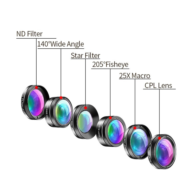 APEXEL APL-DG6 HD Multi-function Wide Angle / Star Filter / Macro / Fisheye / ND Filter / CPL Filter 6-in-1 Lens Kit