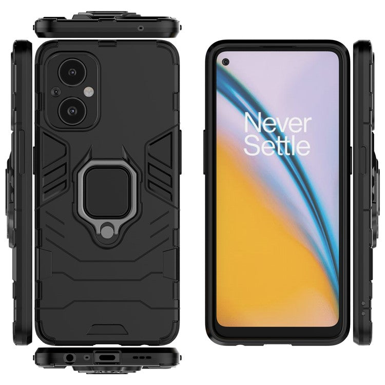 Ring Kickstand Fall Protection PC + TPU Phone Case Protective Cover for OnePlus Nord N20 5G / Reno8 Lite 5G - Black