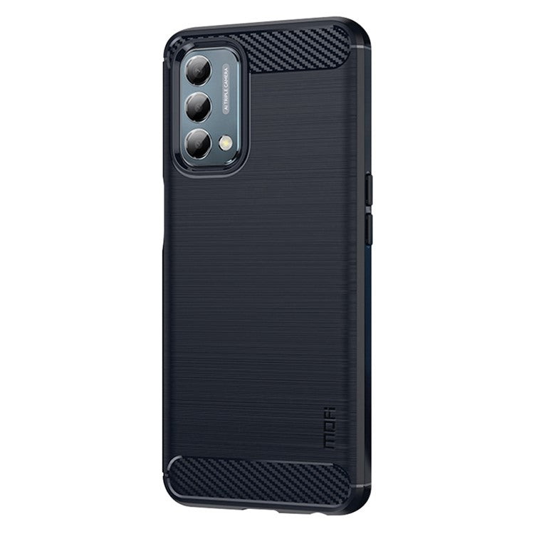 MOFI JK TPU Series-1 for OnePlus Nord N200 5G/Oppo A54 5G/A74 5G/A93 5G Anti-Scratch Carbon Fiber Design Brushed Surface Phone Case Flexible TPU Shockproof Phone Back Cover - Blue