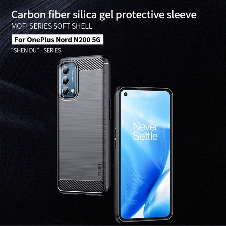 MOFI JK TPU Series-1 for OnePlus Nord N200 5G/Oppo A54 5G/A74 5G/A93 5G Anti-Scratch Carbon Fiber Design Brushed Surface Phone Case Flexible TPU Shockproof Phone Back Cover - Blue