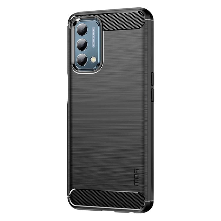 MOFI JK TPU Series-1 for OnePlus Nord N200 5G/Oppo A54 5G/A74 5G/A93 5G Anti-Scratch Carbon Fiber Design Brushed Surface Phone Case Flexible TPU Shockproof Phone Back Cover - Black