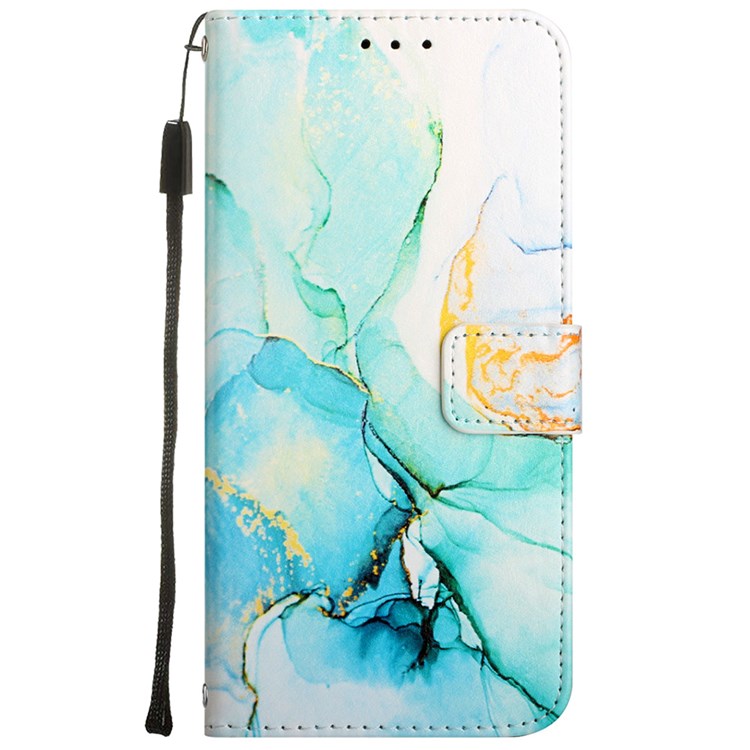 YB Pattern Printing Leather Series-5 for OnePlus Nord N200 5G/Oppo A74 5G, Marble Pattern Leather Wallet Case Adjustable Stand Shell + Strap - Green LS003