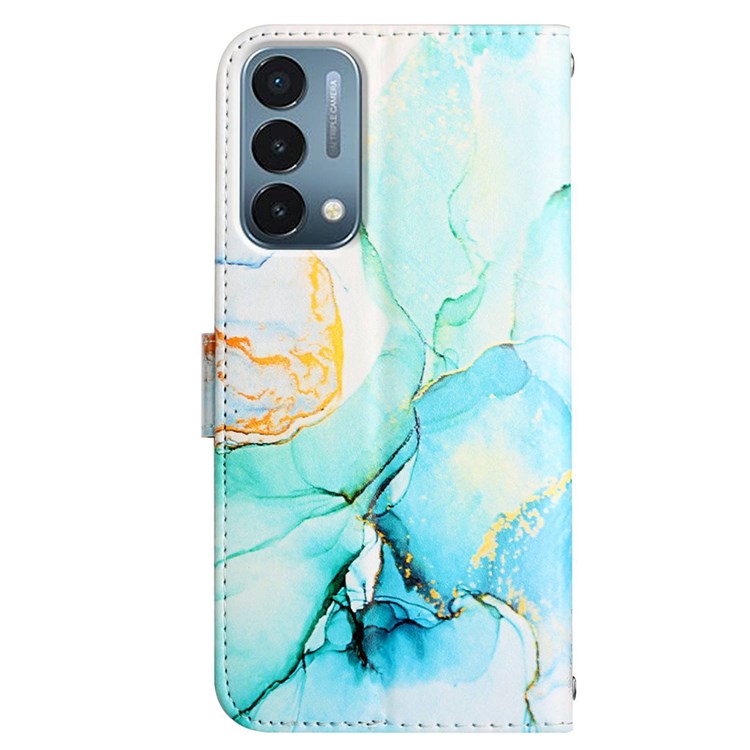 YB Pattern Printing Leather Series-5 for OnePlus Nord N200 5G/Oppo A74 5G, Marble Pattern Leather Wallet Case Adjustable Stand Shell + Strap - Green LS003