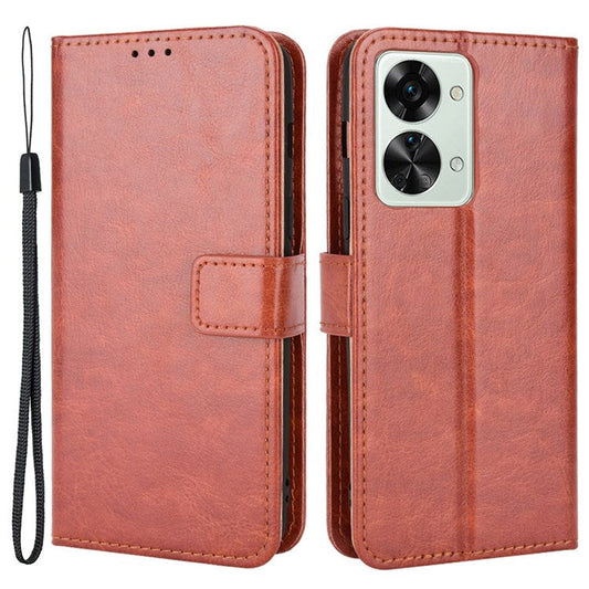 For OnePlus Nord 2T 5G Shockproof PU Leather Flip Case Crazy Horse Texture Inner TPU Anti-Scratch Stand Wallet Cover with Strap - Brown