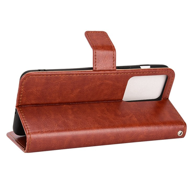 For OnePlus Nord 2T 5G Shockproof PU Leather Flip Case Crazy Horse Texture Inner TPU Anti-Scratch Stand Wallet Cover with Strap - Brown