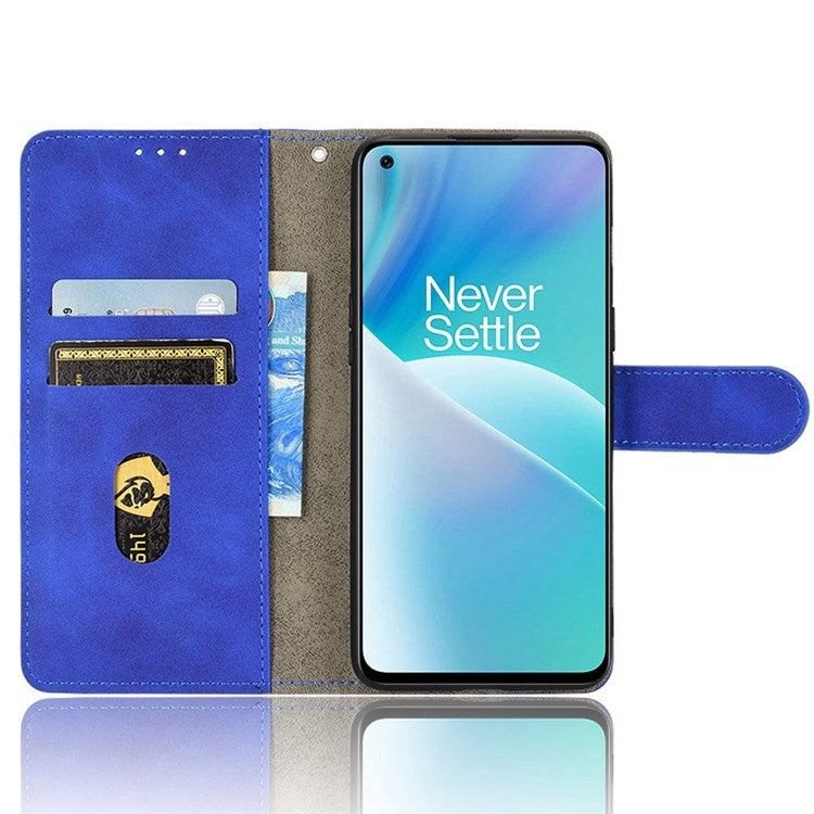 For OnePlus Nord 2T 5G Anti-Fall Flip Case Wallet Skin-Touch Feeling PU Leather Magnetic Cellphone Case Stand - Blue