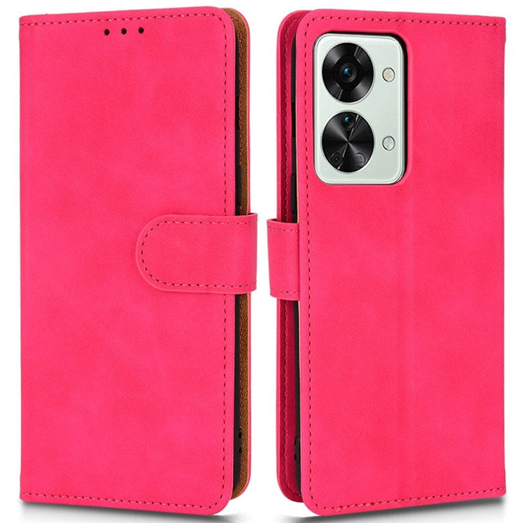 For OnePlus Nord 2T 5G Anti-Fall Flip Case Wallet Skin-Touch Feeling PU Leather Magnetic Cellphone Case Stand - Rose