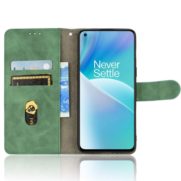 For OnePlus Nord 2T 5G Anti-Fall Flip Case Wallet Skin-Touch Feeling PU Leather Magnetic Cellphone Case Stand - Green