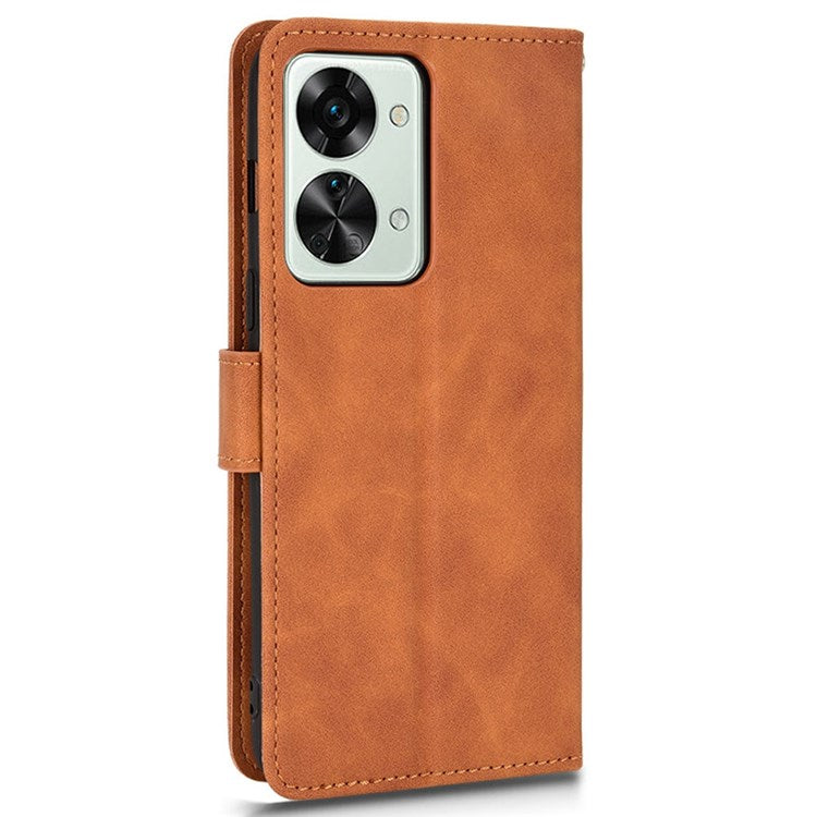 For OnePlus Nord 2T 5G Anti-Fall Flip Case Wallet Skin-Touch Feeling PU Leather Magnetic Cellphone Case Stand - Brown
