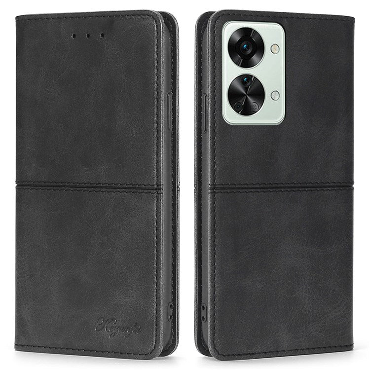 For OnePlus Nord 2T 5G Textured PU Leather Case Auto Closure Magnetic Phone Shell with Card Holder Stand - Black