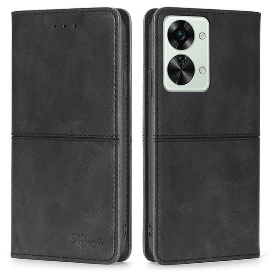 For OnePlus Nord 2T 5G Textured PU Leather Case Auto Closure Magnetic Phone Shell with Card Holder Stand - Black