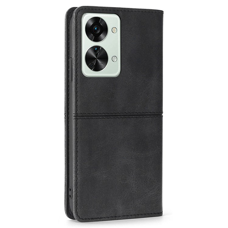 For OnePlus Nord 2T 5G Textured PU Leather Case Auto Closure Magnetic Phone Shell with Card Holder Stand - Black