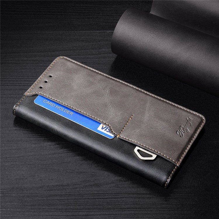 For OnePlus Nord 2T 5G Contrast Color Splicing PU Leather Case Wallet Stand Anti-drop Protection Phone Cover - Black/Grey