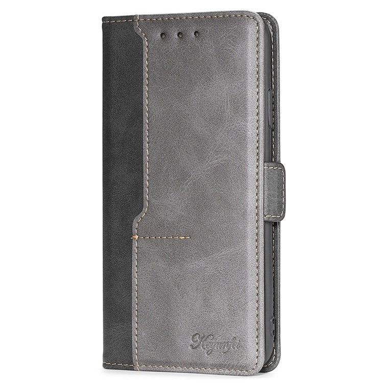 For OnePlus Nord 2T 5G Contrast Color Splicing PU Leather Case Wallet Stand Anti-drop Protection Phone Cover - Black/Grey