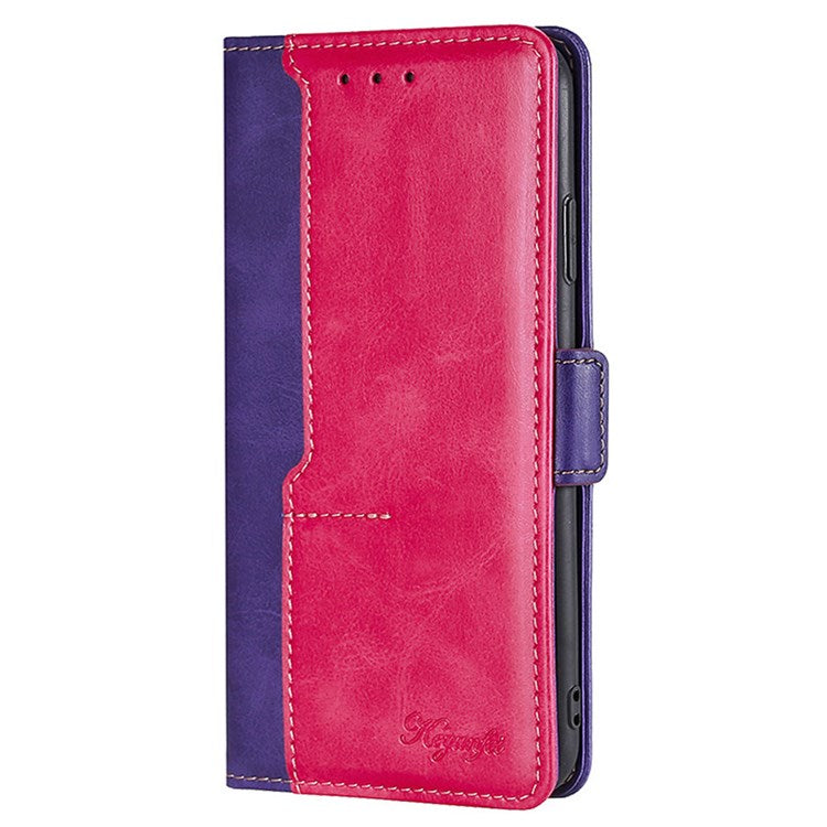 For OnePlus Nord 2T 5G Contrast Color Splicing PU Leather Case Wallet Stand Anti-drop Protection Phone Cover - Purple/Rose
