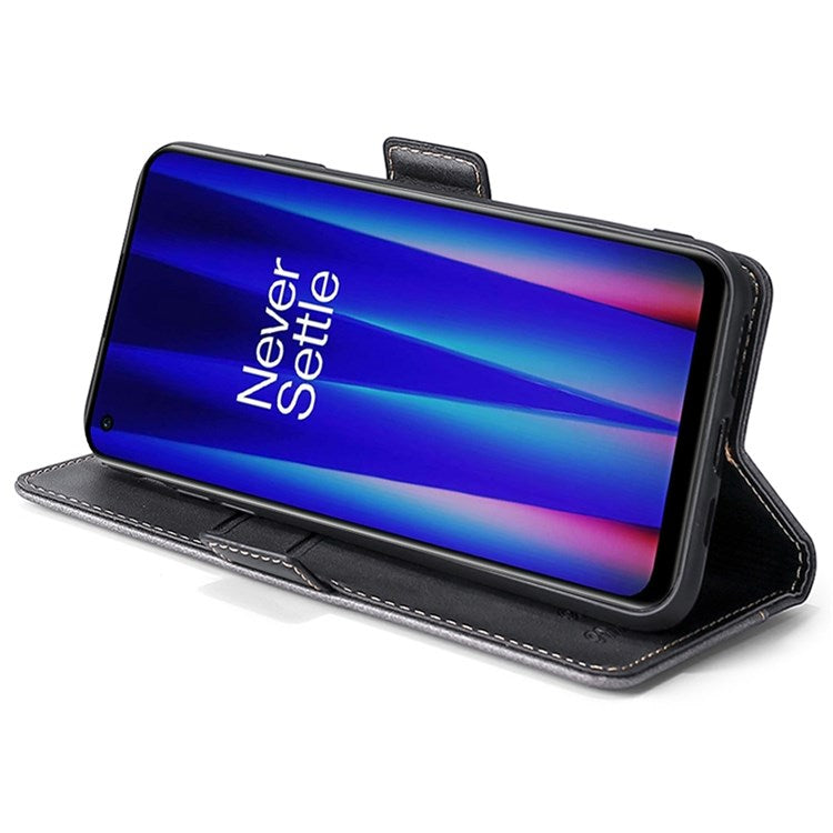 For OnePlus Nord 2T 5G Contrast Color Splicing PU Leather Case Wallet Stand Anti-drop Protection Phone Cover - Blue/Grey