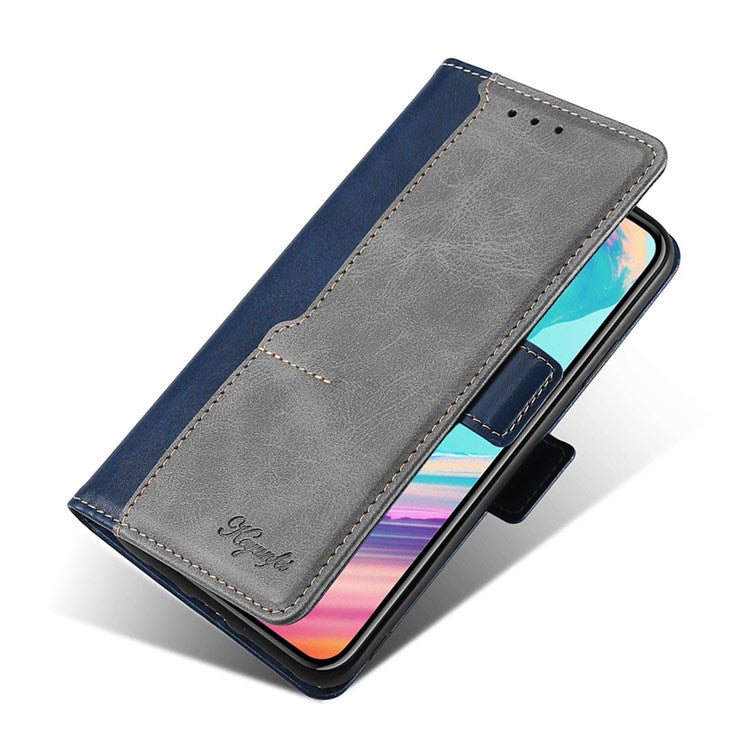 For OnePlus Nord 2T 5G Contrast Color Splicing PU Leather Case Wallet Stand Anti-drop Protection Phone Cover - Blue/Grey