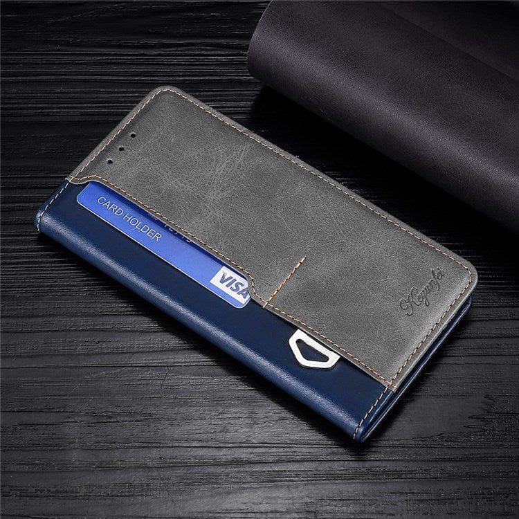 For OnePlus Nord 2T 5G Contrast Color Splicing PU Leather Case Wallet Stand Anti-drop Protection Phone Cover - Blue/Grey