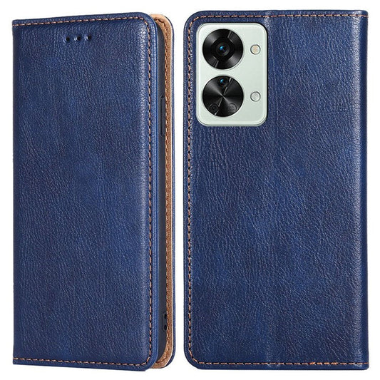 For OnePlus Nord 2T 5G PU Leather Foldable Stand Phone Cover Magnetic Auto-absorbed Wallet Folio Flip Case - Blue
