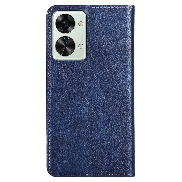 For OnePlus Nord 2T 5G PU Leather Foldable Stand Phone Cover Magnetic Auto-absorbed Wallet Folio Flip Case - Blue