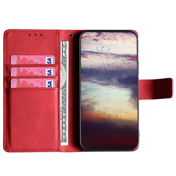 For OnePlus Nord 2T 5G Shockproof Leather Case Stand Wallet Crocodile Texture Skin-touch Feeling Phone Cover - Red