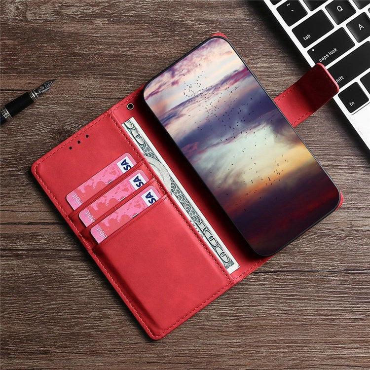 For OnePlus Nord 2T 5G Shockproof Leather Case Stand Wallet Crocodile Texture Skin-touch Feeling Phone Cover - Red