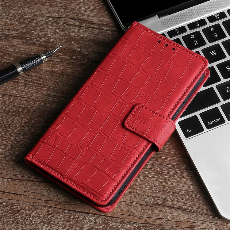For OnePlus Nord 2T 5G Shockproof Leather Case Stand Wallet Crocodile Texture Skin-touch Feeling Phone Cover - Red