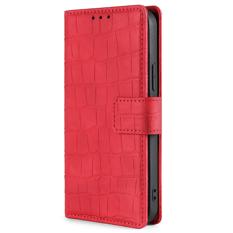 For OnePlus Nord 2T 5G Shockproof Leather Case Stand Wallet Crocodile Texture Skin-touch Feeling Phone Cover - Red