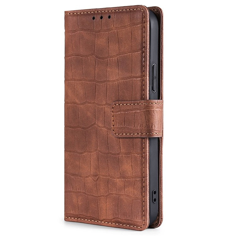 For OnePlus Nord 2T 5G Shockproof Leather Case Stand Wallet Crocodile Texture Skin-touch Feeling Phone Cover - Brown