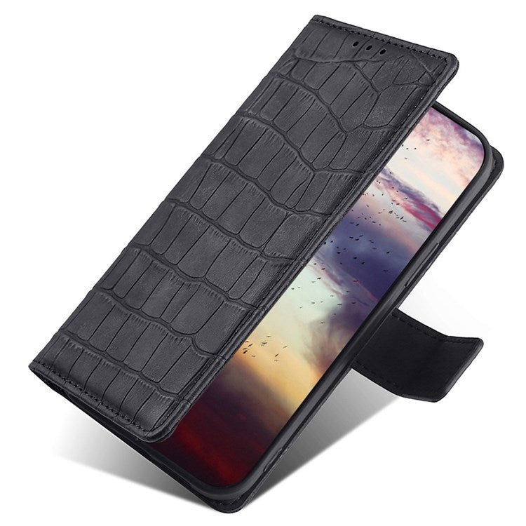 For OnePlus Nord 2T 5G Shockproof Leather Case Stand Wallet Crocodile Texture Skin-touch Feeling Phone Cover - Black