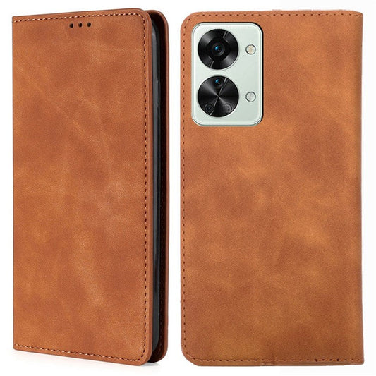 Card Holder PU Leather Case for OnePlus Nord 2T 5G, Stand Magnetic Auto-absorbed Protective Cover - Light Brown