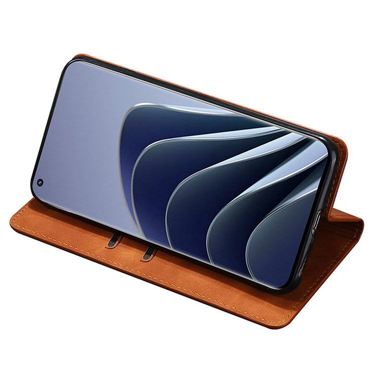Card Holder PU Leather Case for OnePlus Nord 2T 5G, Stand Magnetic Auto-absorbed Protective Cover - Light Brown