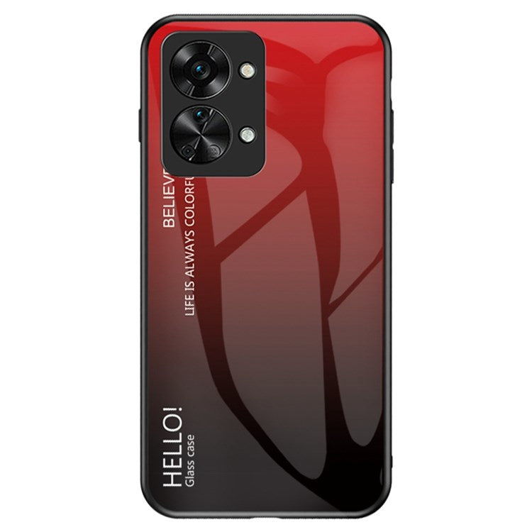 For OnePlus Nord 2T 5G Shockproof Gradient Color Tempered Glass Case Hard PC Soft TPU Frame Cover Protector - Gradient Red Black