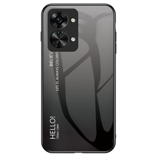 For OnePlus Nord 2T 5G Shockproof Gradient Color Tempered Glass Case Hard PC Soft TPU Frame Cover Protector - Gradient Black Grey